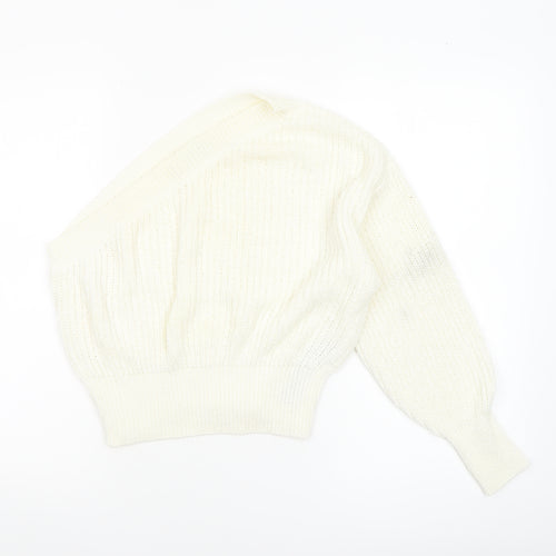 Zara Women Ivory One-Shoulder Knit Pullover Jumper Size S