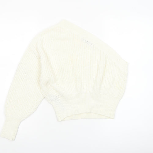 Zara Women Ivory One-Shoulder Knit Pullover Jumper Size S