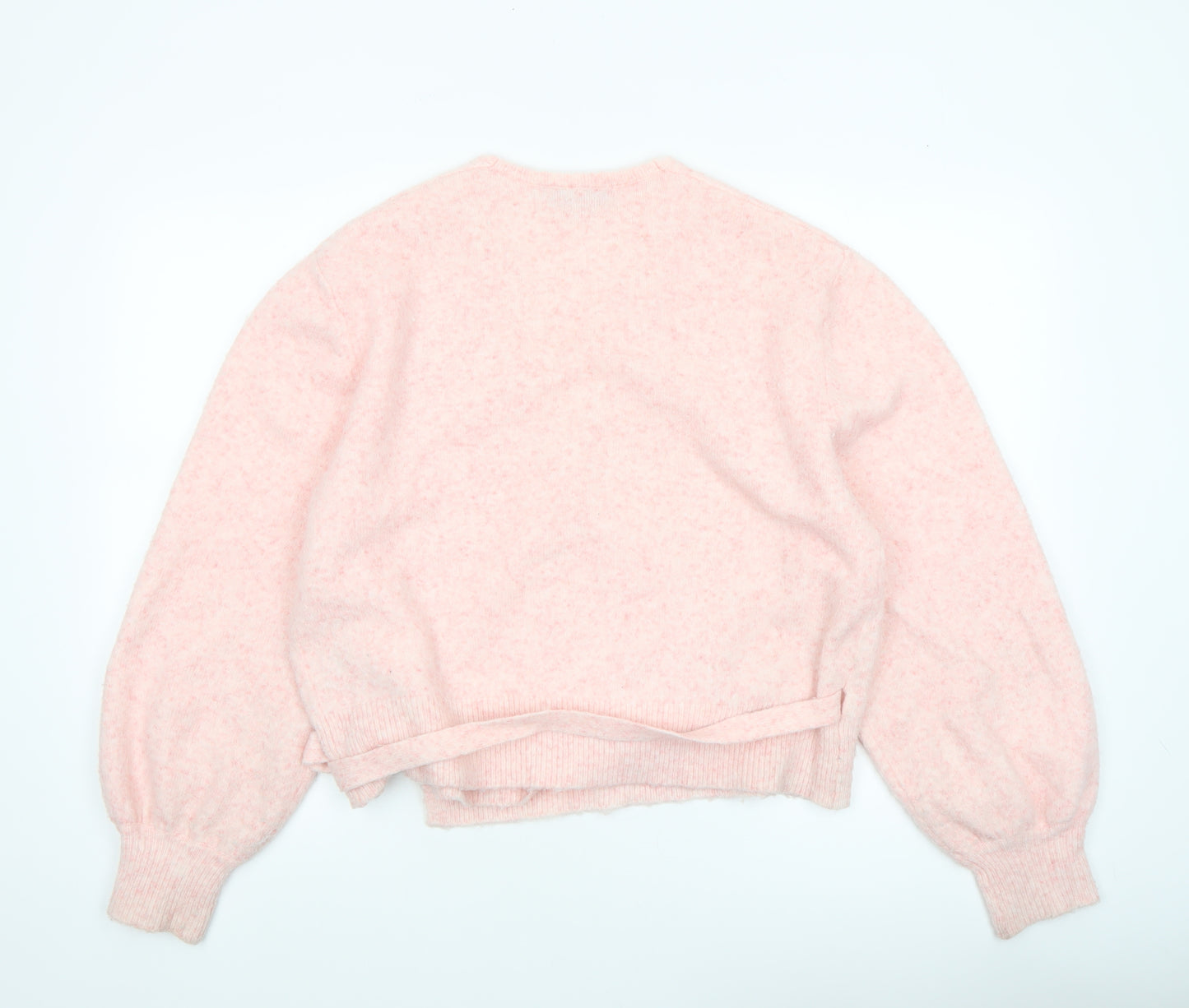 Diesel Womens Pink Wrap Knit Jumper Medium V-Neck Puff Sleeve