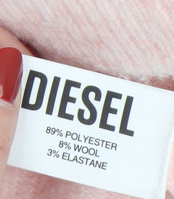 Diesel Womens Pink Wrap Knit Jumper Medium V-Neck Puff Sleeve