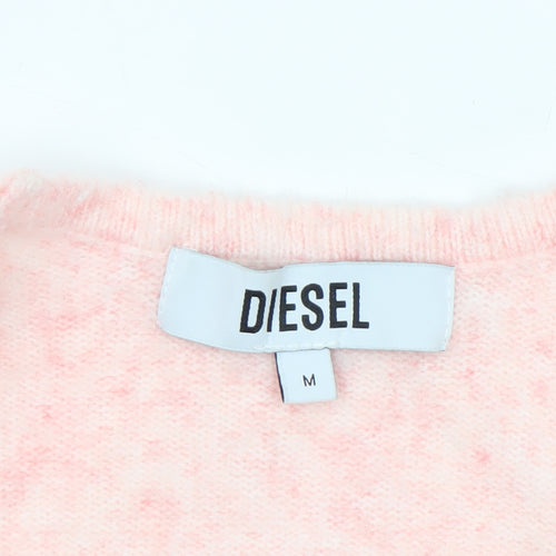 Diesel Womens Pink Wrap Knit Jumper Medium V-Neck Puff Sleeve