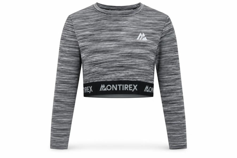 Montirex Womens Grey Long Sleeve Cropped Activewear Top Size M