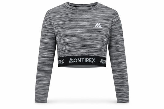 Montirex Womens Grey Long Sleeve Cropped Activewear Top Size M