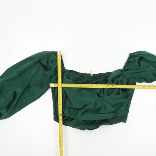 River Island Women’s Green Satin Cropped Off-Shoulder Puff Sleeve Blouse Size 12