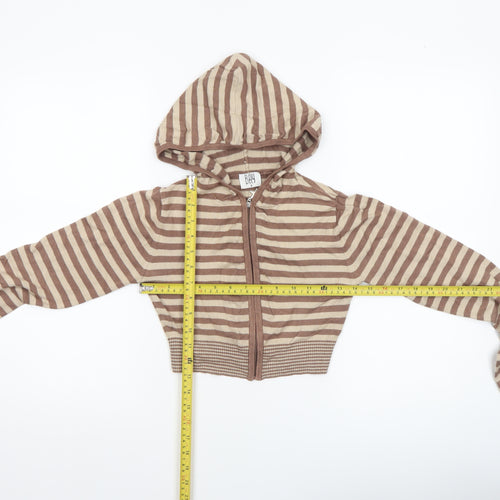 BAY Womens Brown Striped Hooded Full Zip Knit Jumper Size 8