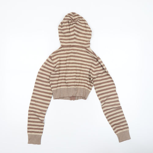BAY Womens Brown Striped Hooded Full Zip Knit Jumper Size 8
