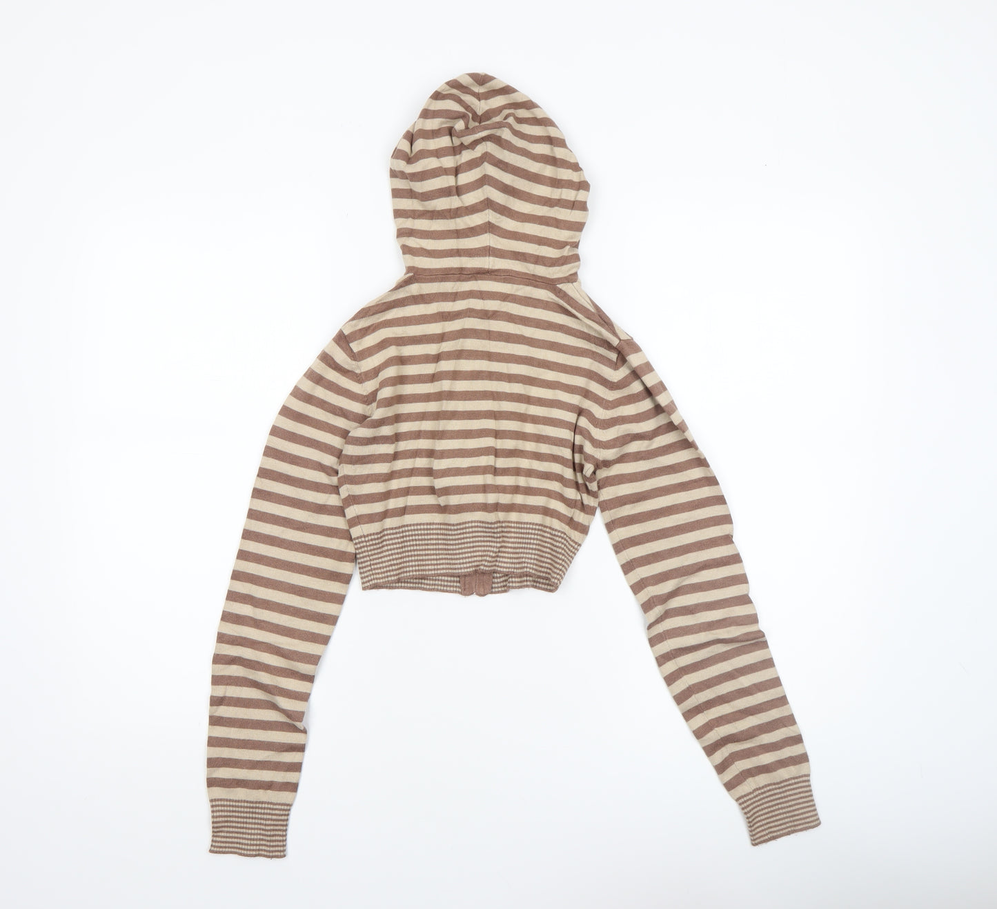 BAY Womens Brown Striped Hooded Full Zip Knit Jumper Size 8