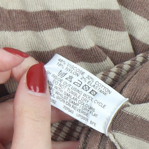 BAY Womens Brown Striped Hooded Full Zip Knit Jumper Size 8