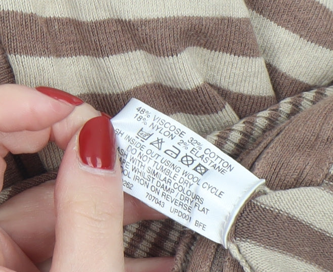 BAY Womens Brown Striped Hooded Full Zip Knit Jumper Size 8