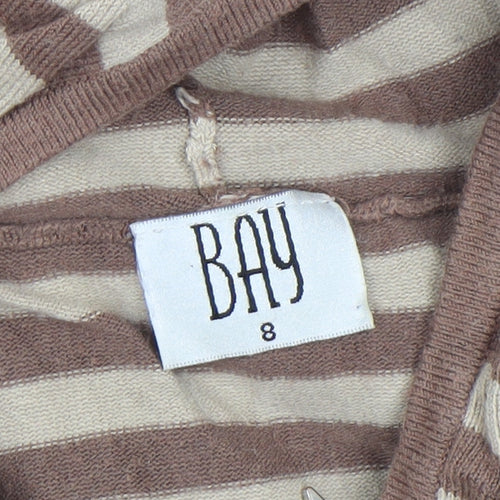 BAY Womens Brown Striped Hooded Full Zip Knit Jumper Size 8