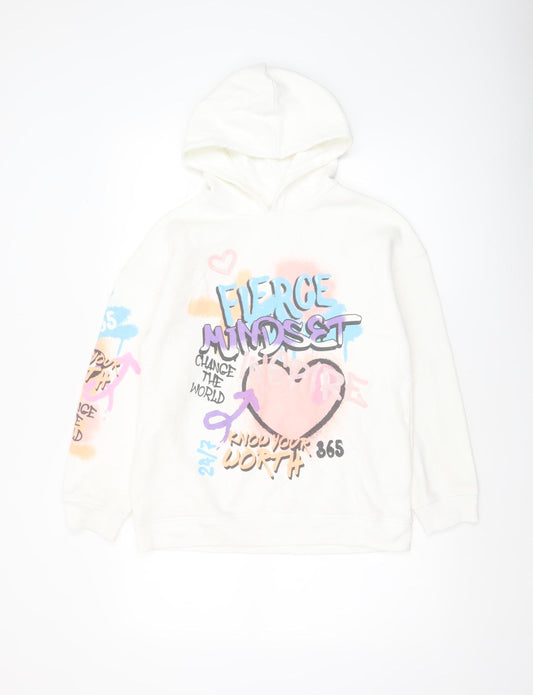 Dunnes Stores Girls White Graphic Print Pullover Hoodie 13-14 Years