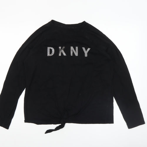 DKNY Womens Black Long Sleeve Tie Front Cotton Jersey Top Size S
