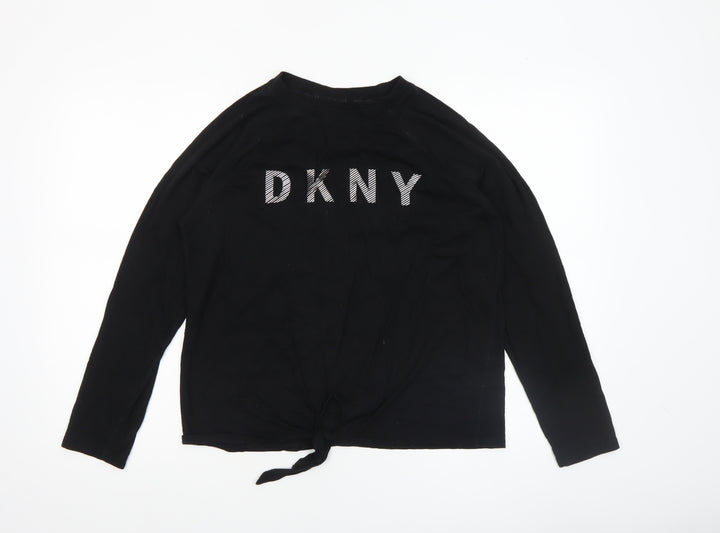 DKNY Womens Black Long Sleeve Tie Front Cotton Jersey Top Size S
