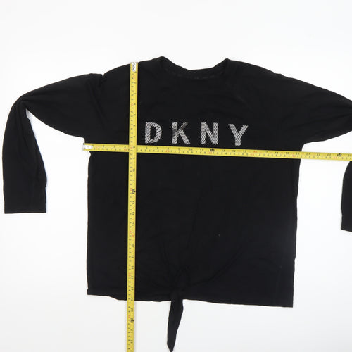 DKNY Womens Black Long Sleeve Tie Front Cotton Jersey Top Size S