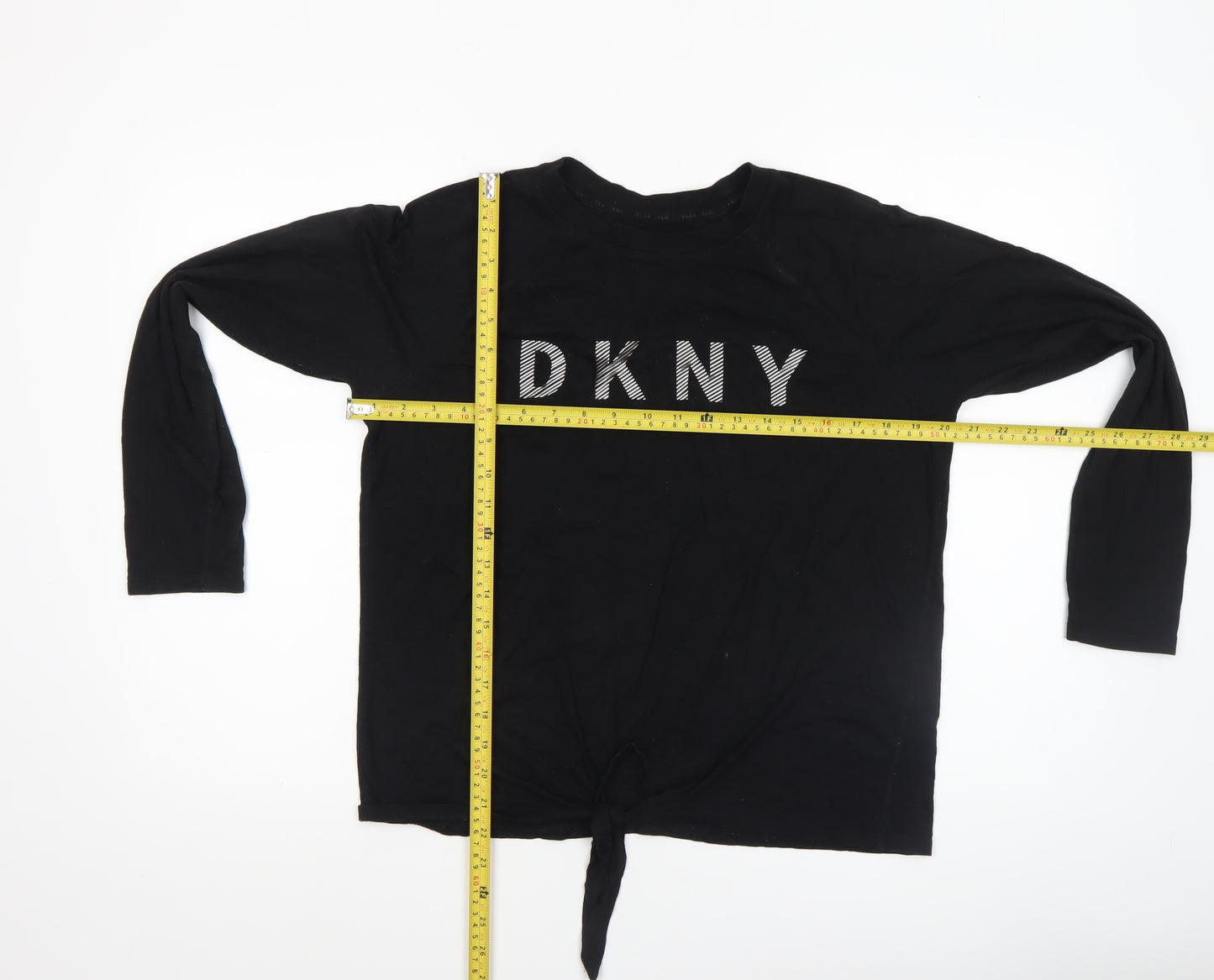 DKNY Womens Black Long Sleeve Tie Front Cotton Jersey Top Size S