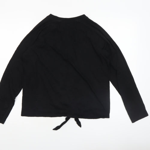 DKNY Womens Black Long Sleeve Tie Front Cotton Jersey Top Size S
