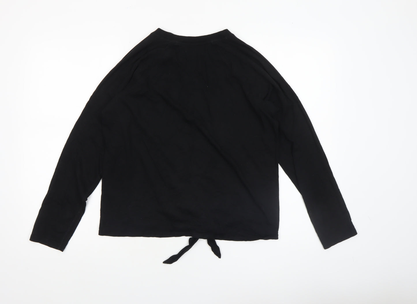 DKNY Womens Black Long Sleeve Tie Front Cotton Jersey Top Size S