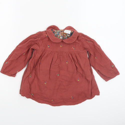 Next Girls Brown Embroidered Cotton Long Sleeve Blouse 9-12 Months