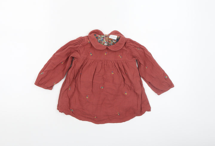 Next Girls Brown Embroidered Cotton Long Sleeve Blouse 9-12 Months