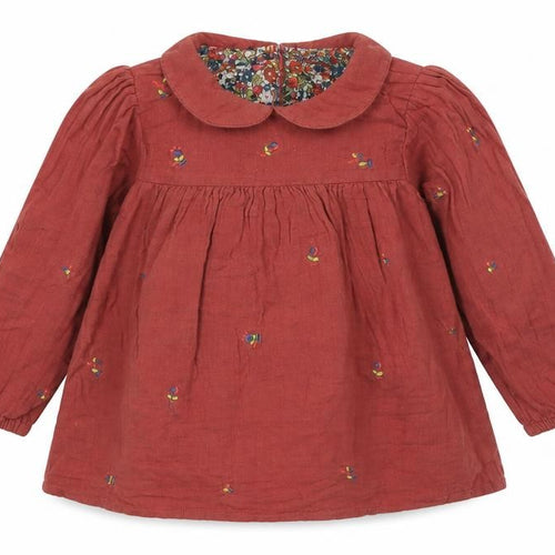 Next Girls Brown Embroidered Cotton Long Sleeve Blouse 9-12 Months