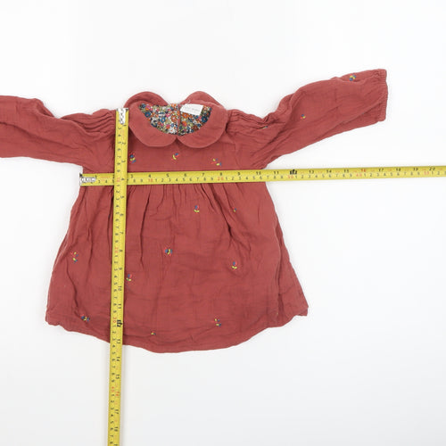 Next Girls Brown Embroidered Cotton Long Sleeve Blouse 9-12 Months