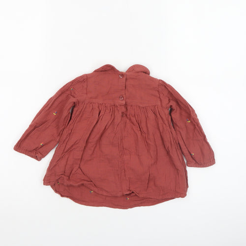 Next Girls Brown Embroidered Cotton Long Sleeve Blouse 9-12 Months