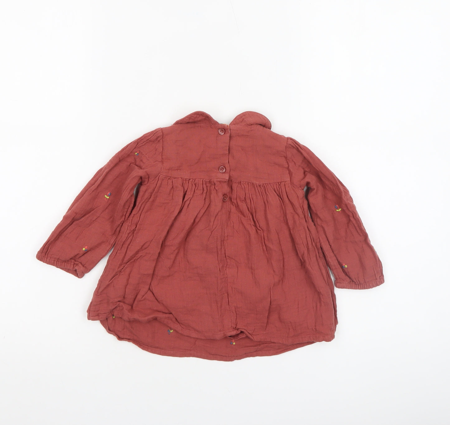 Next Girls Brown Embroidered Cotton Long Sleeve Blouse 9-12 Months