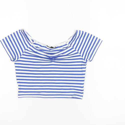 Topshop Women’s Blue White Striped Cropped T-Shirt UK 8