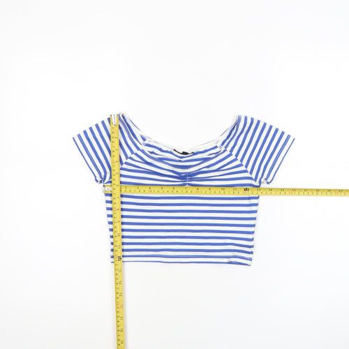 Topshop Women’s Blue White Striped Cropped T-Shirt UK 8