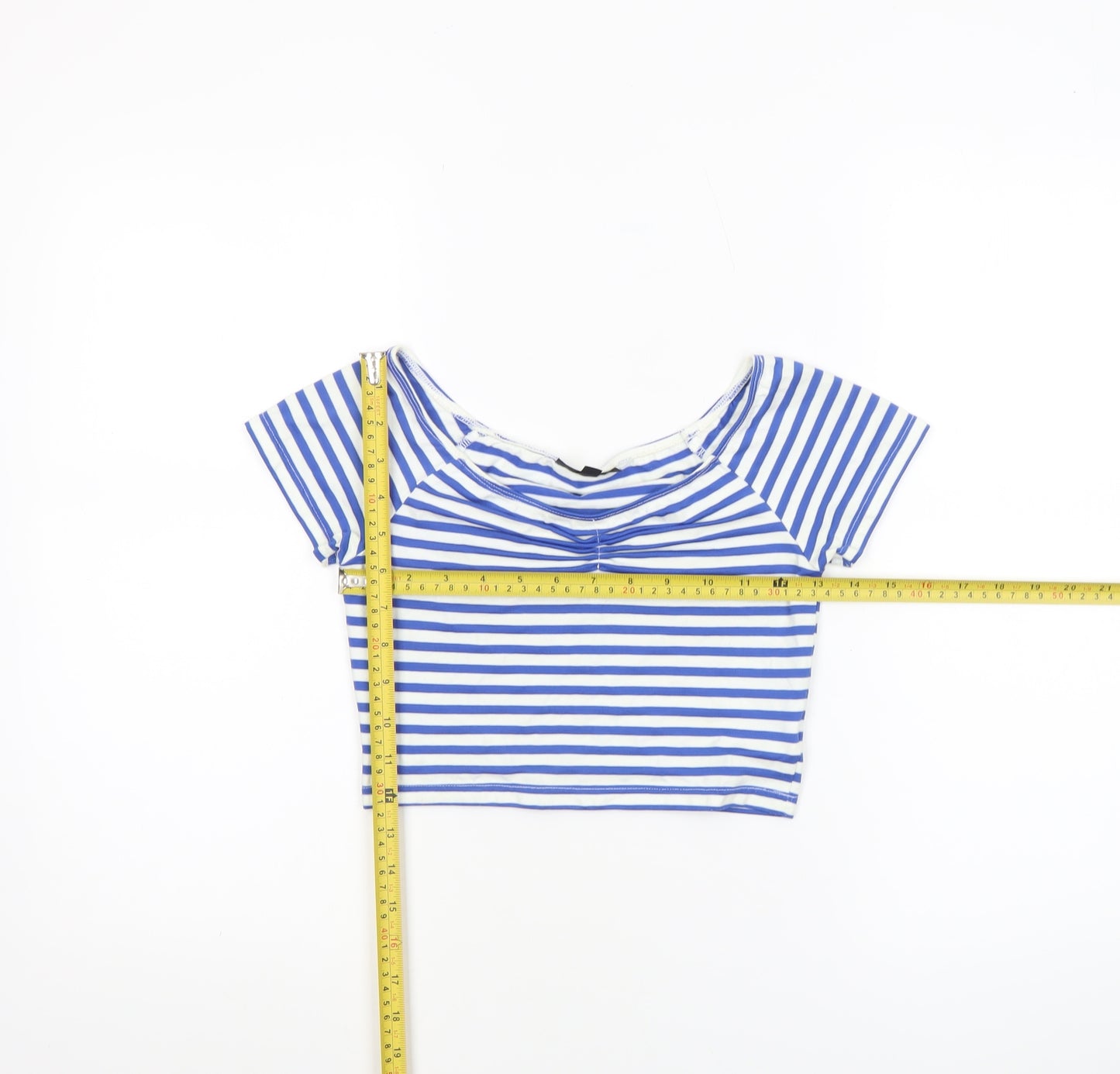 Topshop Women’s Blue White Striped Cropped T-Shirt UK 8