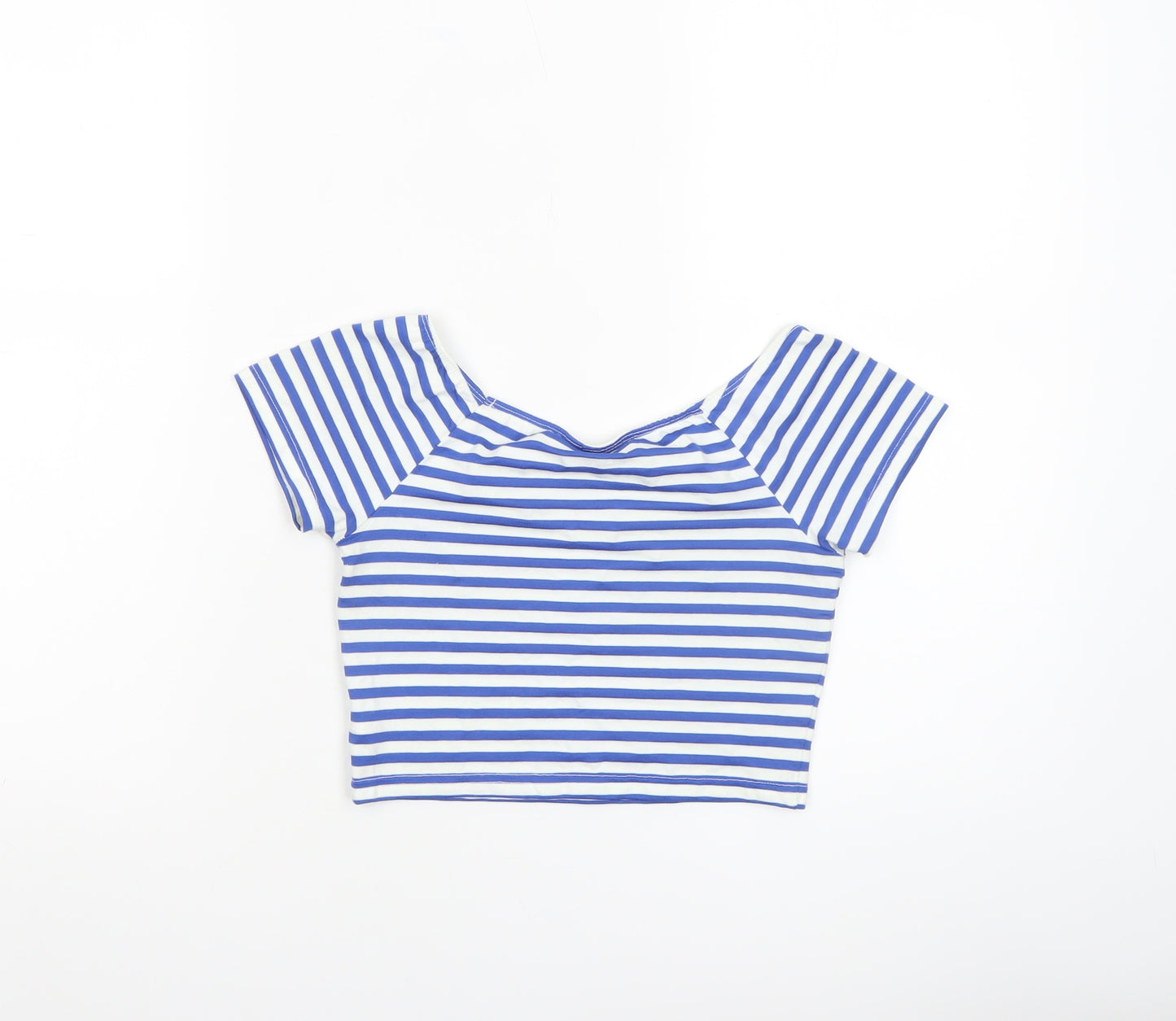 Topshop Women’s Blue White Striped Cropped T-Shirt UK 8