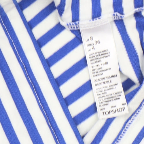 Topshop Women’s Blue White Striped Cropped T-Shirt UK 8