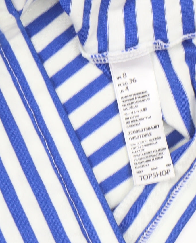 Topshop Women’s Blue White Striped Cropped T-Shirt UK 8