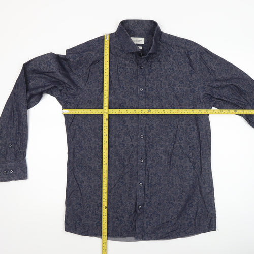 Bruun & Stengade Men's Blue Slim Fit Floral Long Sleeve Shirt Size 16