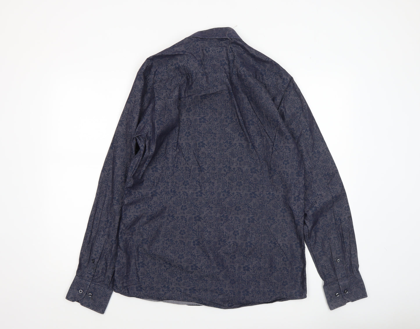Bruun & Stengade Men's Blue Slim Fit Floral Long Sleeve Shirt Size 16
