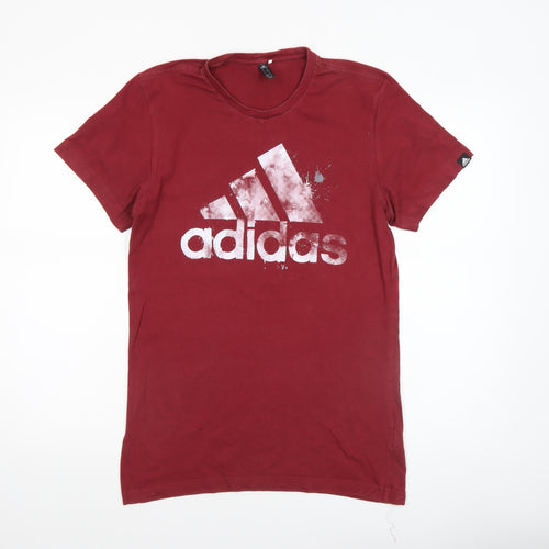 Adidas Men Red Small Graphic Sports Logo Cotton T-Shirt