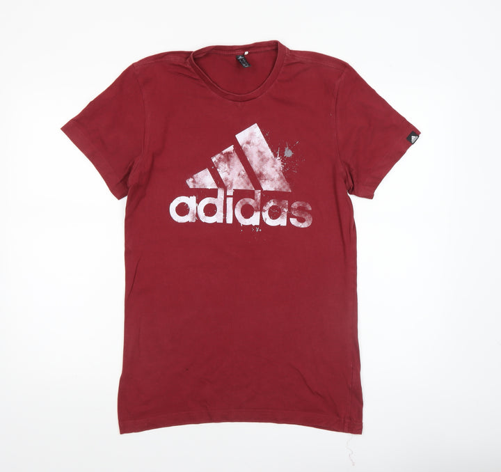 Adidas Men Red Small Graphic Sports Logo Cotton T-Shirt
