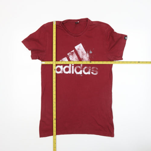 Adidas Men Red Small Graphic Sports Logo Cotton T-Shirt