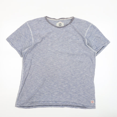 White Stuff Men Blue Striped Cotton Crew Neck T-Shirt L