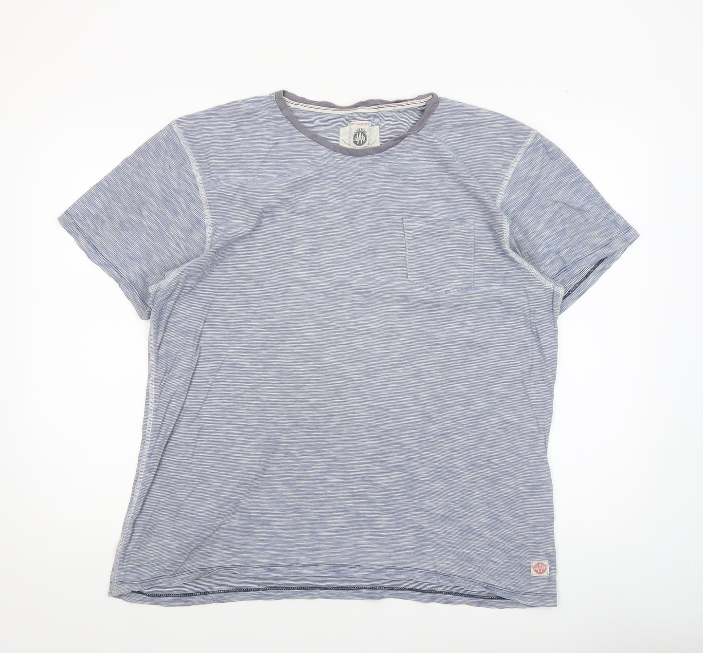 White Stuff Men Blue Striped Cotton Crew Neck T-Shirt L