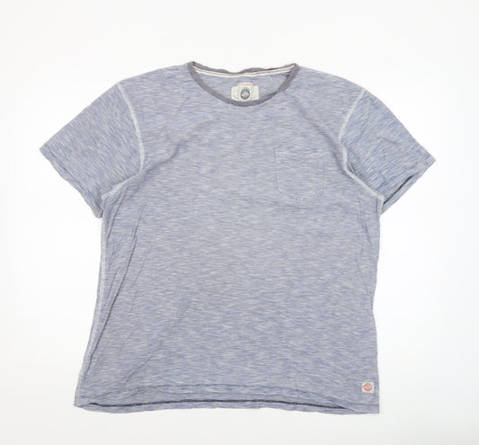 White Stuff Men Blue Striped Cotton Crew Neck T-Shirt L