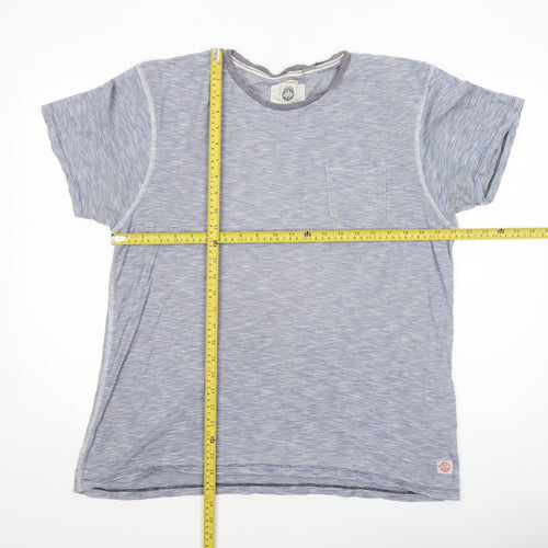 White Stuff Men Blue Striped Cotton Crew Neck T-Shirt L