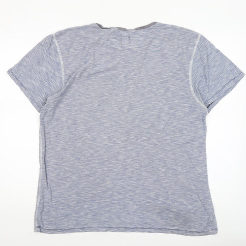 White Stuff Men Blue Striped Cotton Crew Neck T-Shirt L