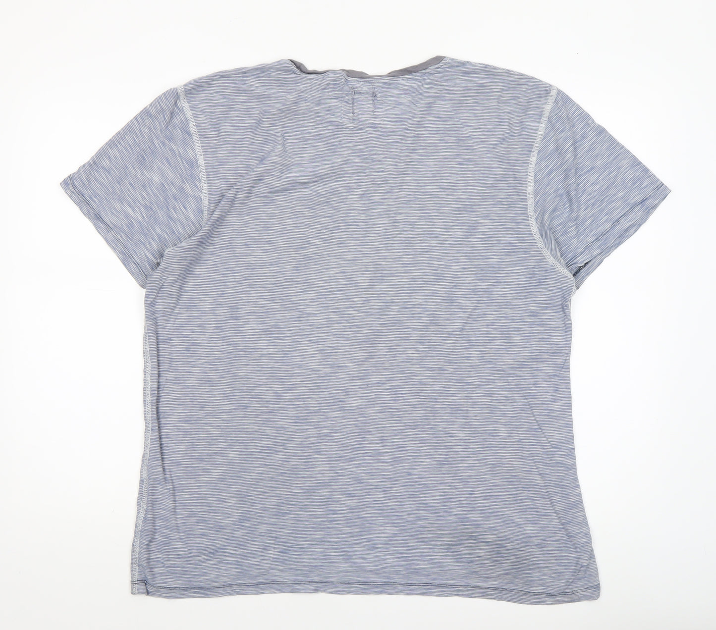 White Stuff Men Blue Striped Cotton Crew Neck T-Shirt L