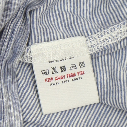 White Stuff Men Blue Striped Cotton Crew Neck T-Shirt L