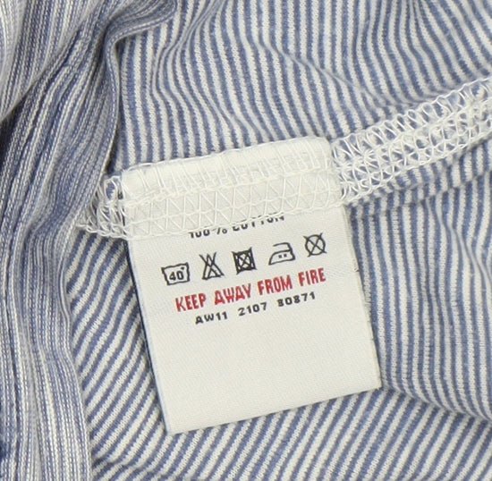 White Stuff Men Blue Striped Cotton Crew Neck T-Shirt L