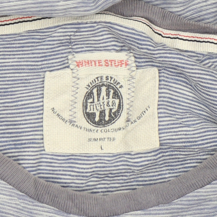 White Stuff Men Blue Striped Cotton Crew Neck T-Shirt L