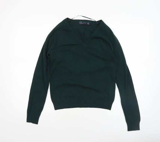 ZARA Women's Green V-Neck Cotton Knit Jumper Size 12