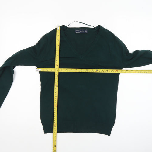 ZARA Women's Green V-Neck Cotton Knit Jumper Size 12