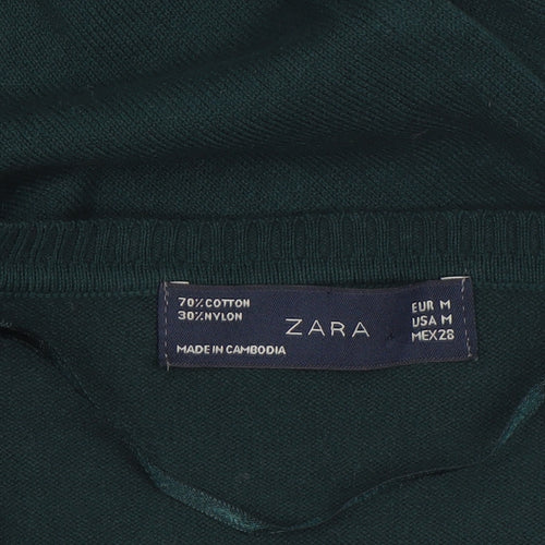 ZARA Women's Green V-Neck Cotton Knit Jumper Size 12